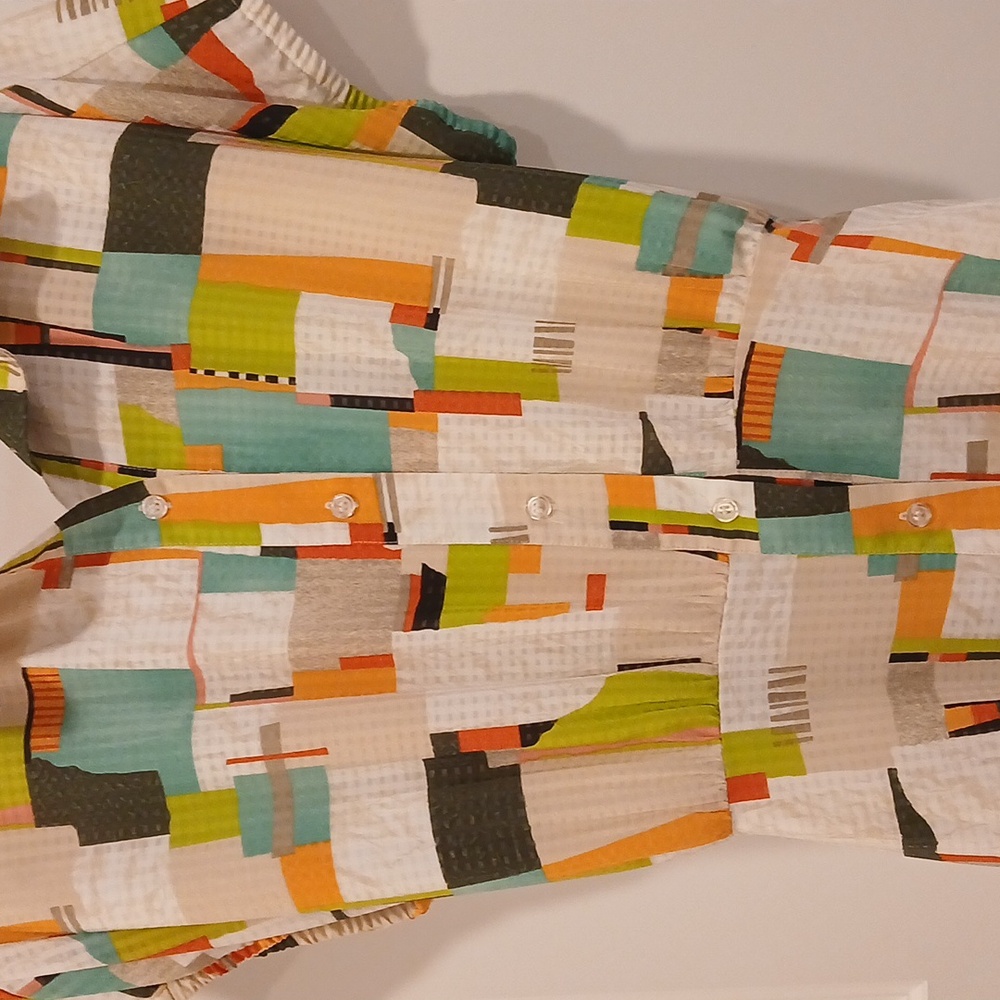 LDT Multi Color Pattern Button Down Tie Waist Dress Size 8 - Picture 5 of 9
